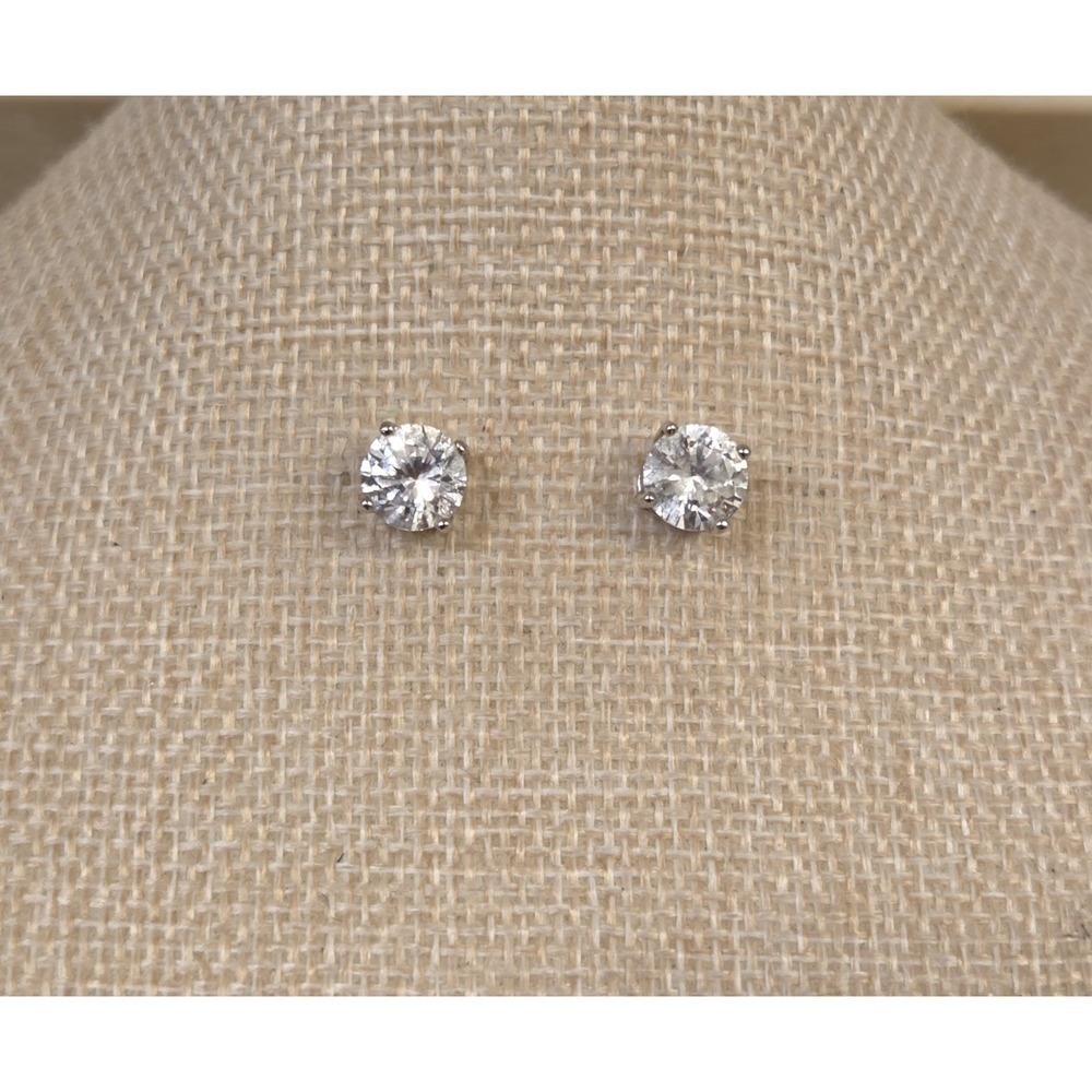 Vintage Bold Sterling Silver & Cubic Zirconia 8mm Stud Earrings 925